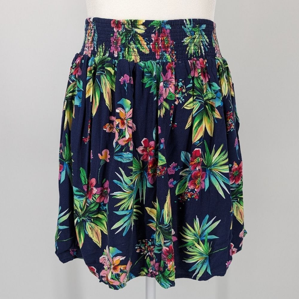 RACHEL Rachel Roy Navy Blue Tropical Floral Green Pink Mini Skater Skirt Small